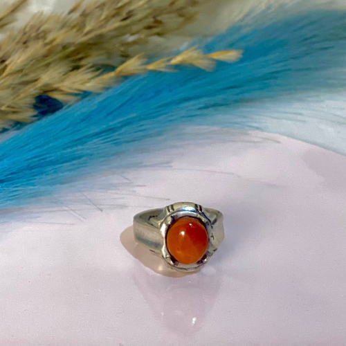 Silver Ring with Orange Agate Stone