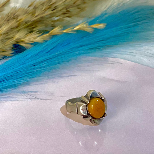 Silver Ring with Yellow Agate Stone