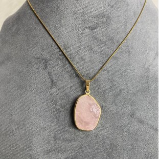 Raw rose quartz stone necklace 